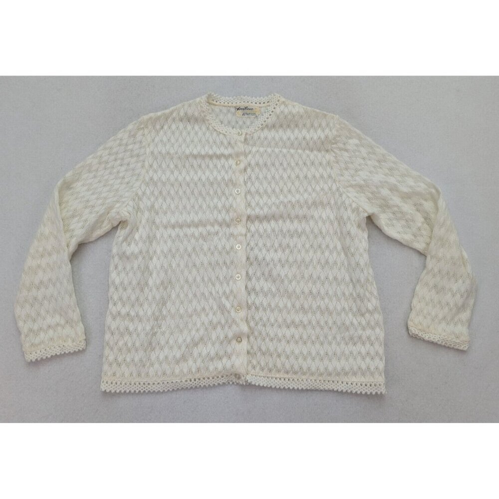 Terry Turner Vintage Women's Cardigan Sweater Ivory White Lace Long Sleeve